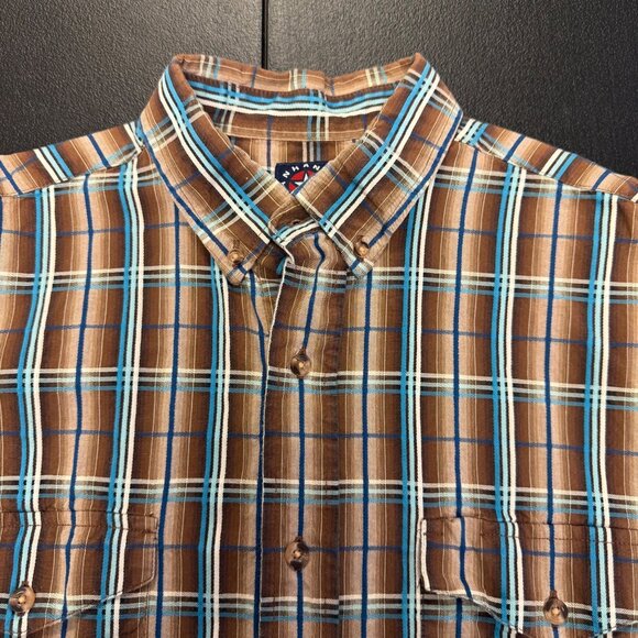 Panhandle Slim Mens Plaid Button-Down Shirt Sz M Brown/Blue Long Sleeve Western - Picture 10 of 12